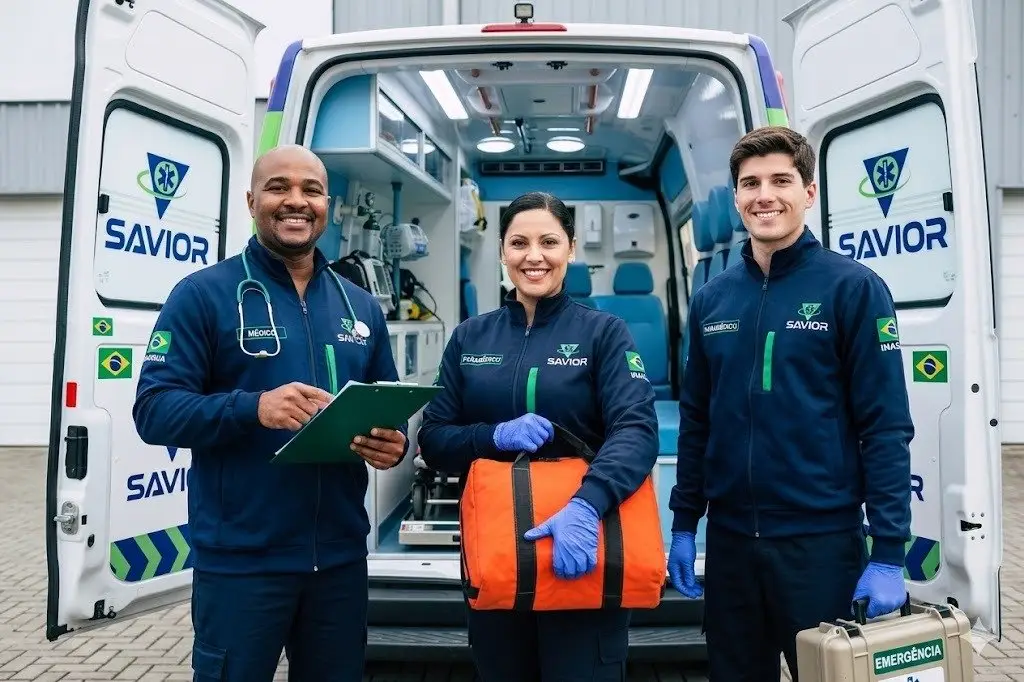 Médico, paramédico e enfermeiro da Savior em prontidão